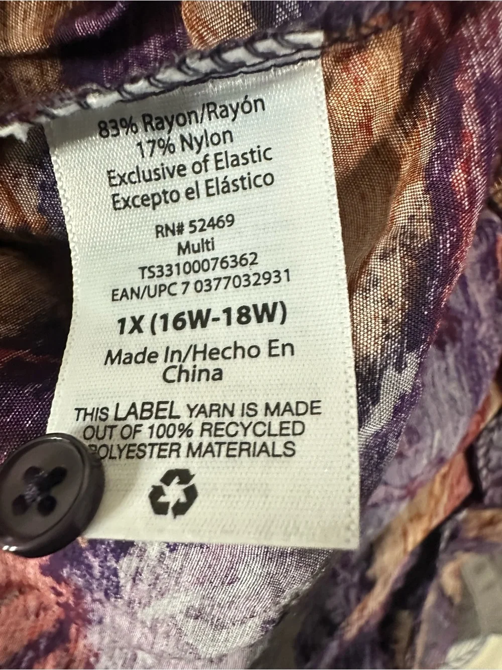 Terra & Sky 1X Purple Abstract Print Tiered Midi Dress Long Sleeve